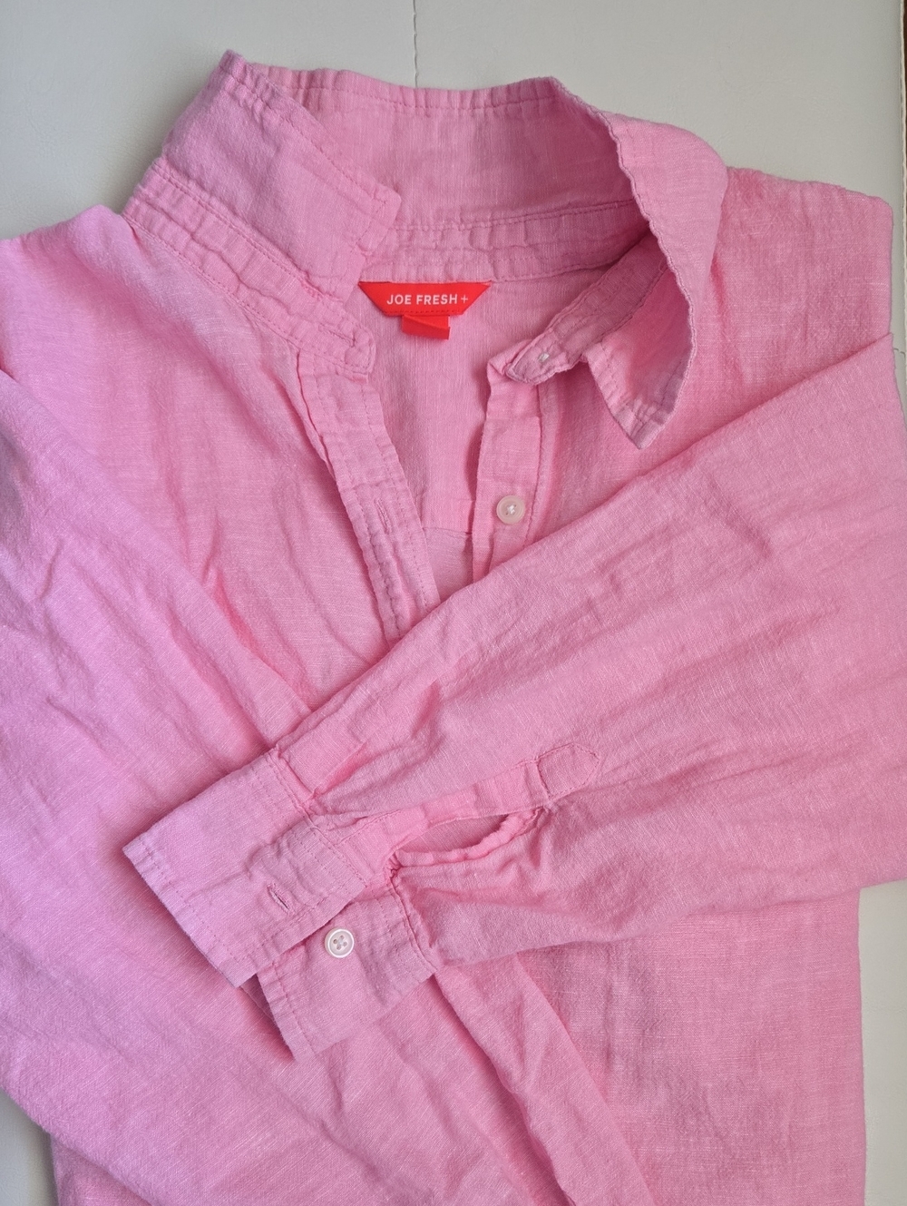 Joe Fresh Linen‑Blend Button‑Up Shirt – 1X – Pink
